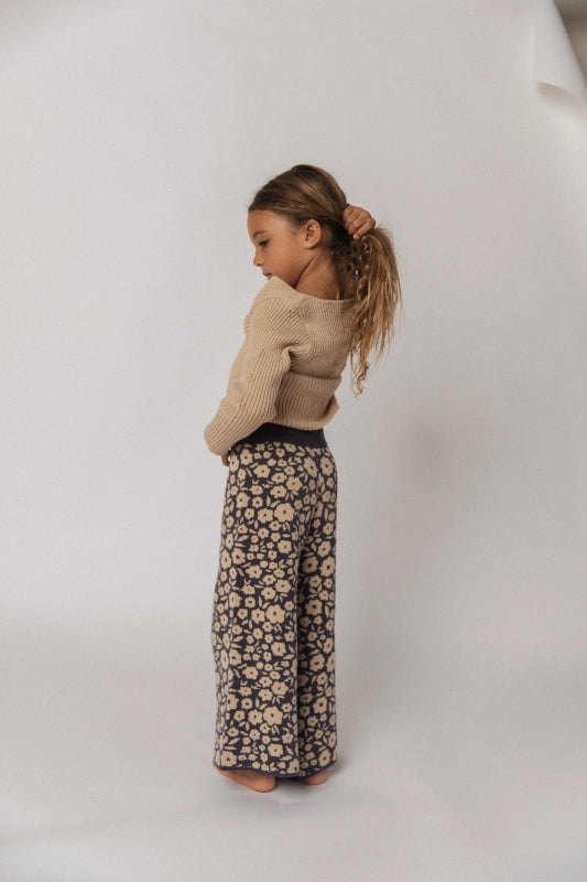 RAISED BY WATER Floral Knit Pants Navy