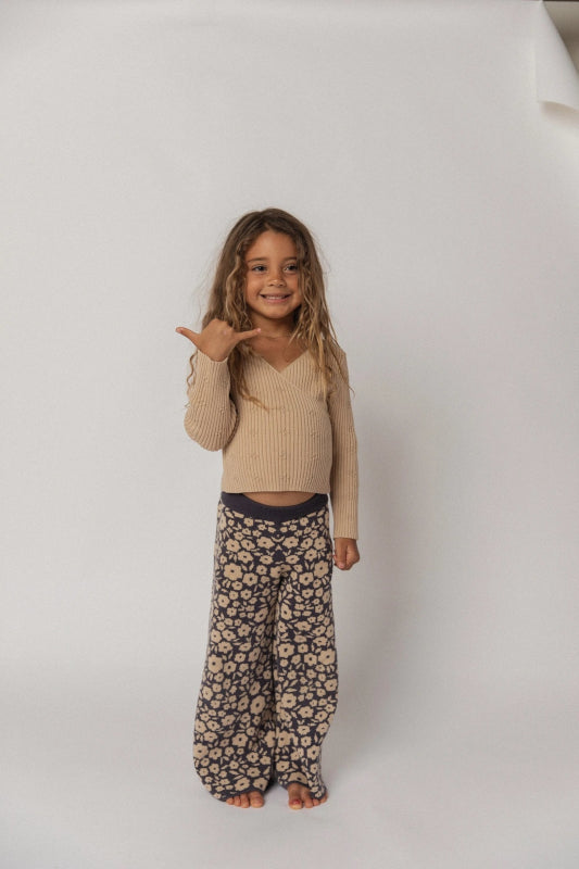 RAISED BY WATER Floral Knit Pants Navy