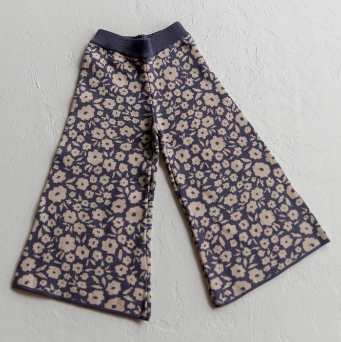 RAISED BY WATER Floral Knit Pants Navy