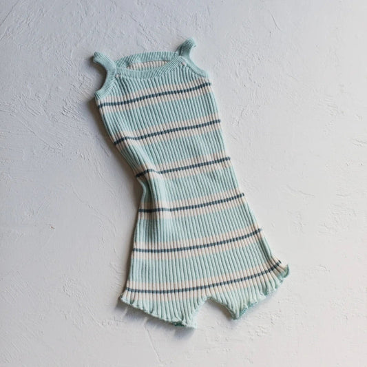 RAISED BY WATER Kealia Knit Romper Striped Aqua ALWAYS SHOW